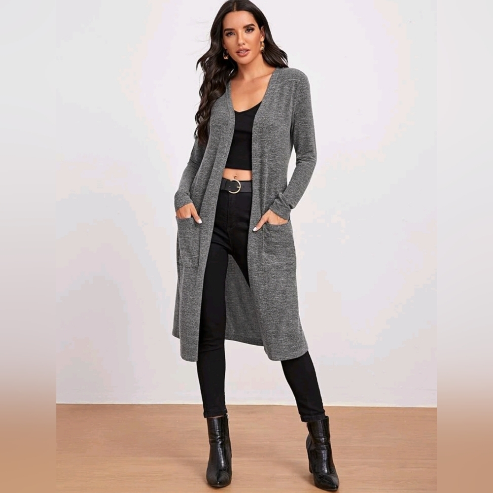 SHEIN MARLED GREY LONGLINE CARDIGAN